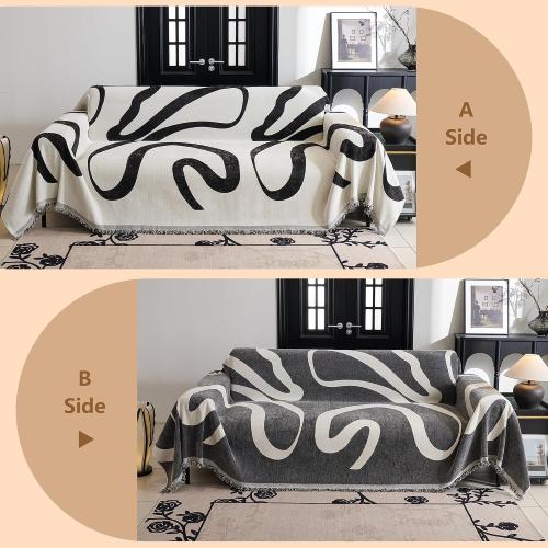 MYSKY HOME Boho Couch Cover Super Soft Couch Covers for 2-3 Cushion Couch Sofa, Modern Black Jacquard Sofa Slipcover Loveseat Futon Cover, Couch Covers for Sectional Sofa, 71 x 118, Black Curve