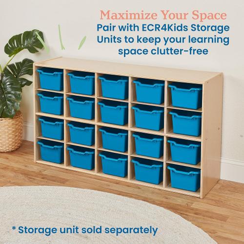 20PCs Color Blue ECR4Kids Scoop Front Storage Bin, Multipurpose Organization, French Blue, 20-Piece