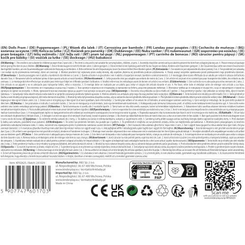 Adjustable Baby Doll Stroller Toy with Foldable Hood | Lightweight Design for Dolls Up to 18 inches | Quiet Foam Wheels, Machine-Washable Bassinet Pram, Indoor and Outdoor Play, Model KP0262S