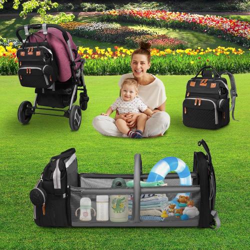 Baby Diaper Bag Backpack with Changing Station,Baby Essentials(Black)
