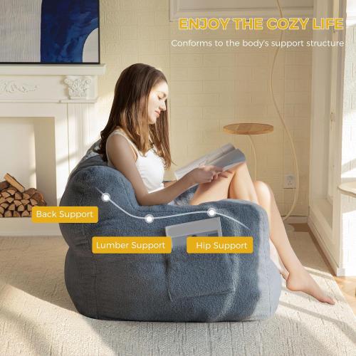 MAXYOYO Bean Bag Chair, Tufted Bean Bag Sofa with Boucle Fabric, Comfy Lazy Chair with Filler, Living Room Sofa for Adults Teens, Accent Couch for Bedroom Dorm, Dusty Blue