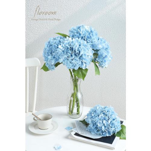 4 Pcs Real Touch Sky Blue Hydrangea Artificial Flowers, 20 Full Faux Hydrangea Flowers Fake Flowers for Home Decor Party Floral Arrangements Wedding Bouquets Centerpieces Decorations
