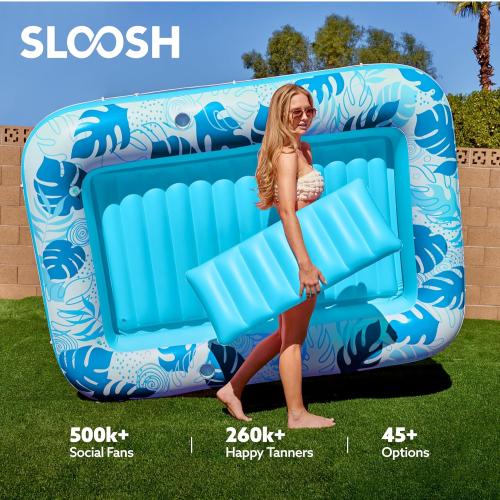 SLOOSH Inflatable Tanning Pool Lounger Float, 85 x 57 Extra Large Pool Floats Adult with Pillow, 4 in 1 Suntan Tub Raft Floatie,Sunbathing Bed Lounge for Water Blow Up Ball Pit Party Gifts, XL-Blue