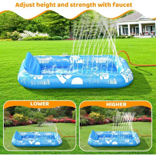 Inflatable Tanning Pool Lounger Float with Sprinkler, 77 x 48 Pool Floats Adult with Pillow, 6 in 1 Suntan Tub Raft Floatie with Drink Holder Sunbathing Water Lounge