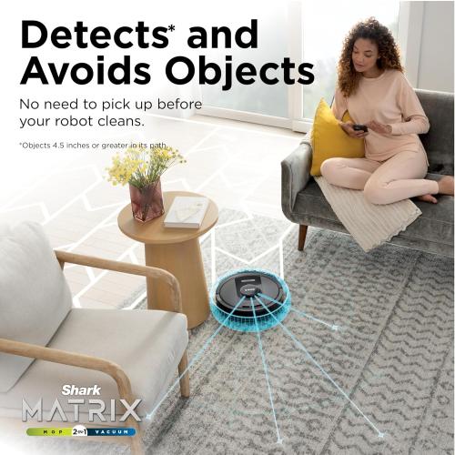 Shark Matrix Plus 2in1 Robot Vacuum & Mop with Sonic Mopping, Matrix Clean, Home Mapping, Bagless Self Empty Base, Voice Control, for Pet Hair, WiFi, RV2400WS (Renewed)