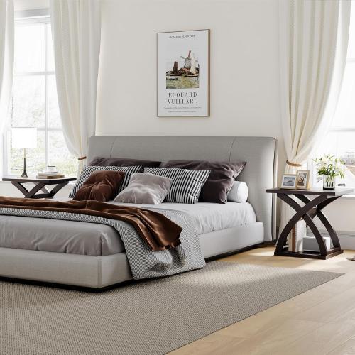 ChooChoo End Side Table Set of 2, Modern End Table with Storage Shelf, X-Design Side Table Living Room (Espresso)