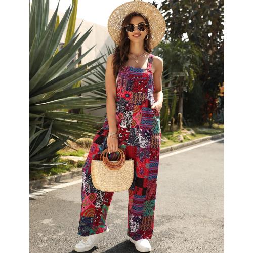 SIZE LARGE UANEO Overalls for Women Loose Fit Summer Wide Leg Jumpsuits Floral Boho Clothes