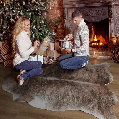 Cowhide Rug 5.2 x 6.3 Feet, Cow Hide Durable No-Slip Backing, Faux Cowhide Thickened Elastic, for Bedroom Living Room Home Office Western Decor