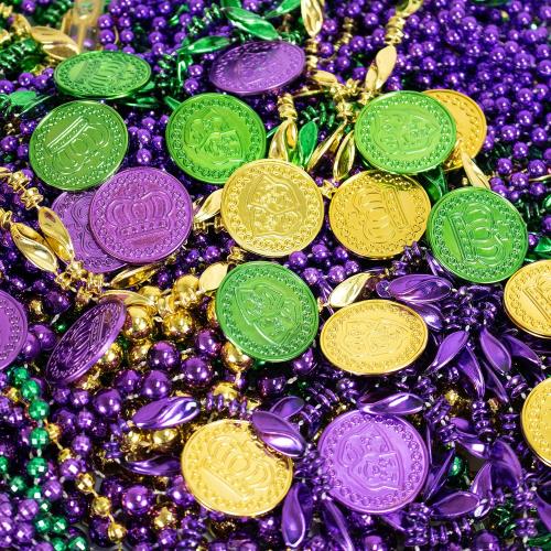 GiftExpress 144PC Mardi Gras Plastic Coins Assorted Metallic Gold Green Purple Mardi Gras Coins Bulk for Mardi Gras Parade, Party Favors