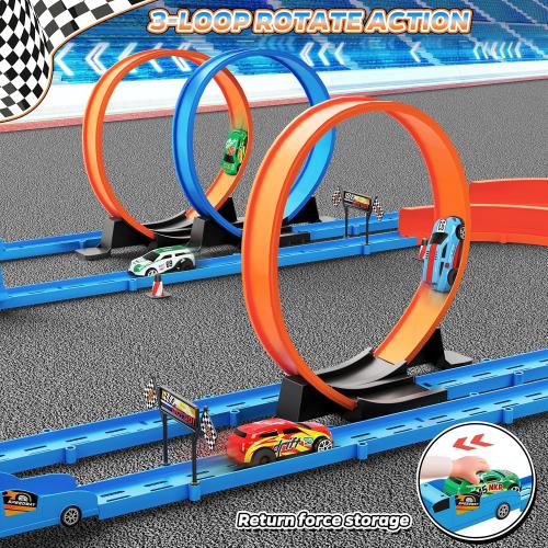 ‌Slot Car Race Track Sets with 360° Thrill Loops & 4 High-Speed Cars, 64 Pcs Large Flexible Racing Track for Kids Ages 3-5 4-8 8-12, Race Car Toys Gift for Boys Girls Birthday Christmas