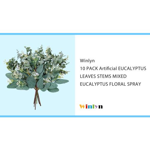Mixed Eucalyptus Leaves Stems Bulk Artificial Eucalyptus Leaves Sprays Faux Oval Eucalyptus Leaves with White Seeds Stems for Floral Wreath Garland Bouquets Arrangement Wedding Greenery Decoration…