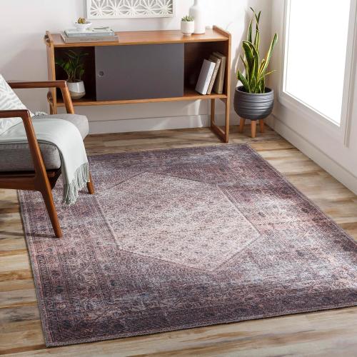 Mark&Day Washable Rugs, 5x7 Hayri Traditional Plum Area Rug, Purple Beige Carpet for Living Room, Bedroom or Kitchen (5'3 x 7'3, Machine Washable)