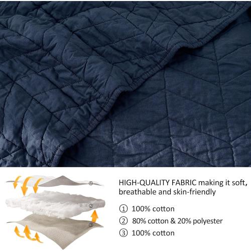 palassio Navy Blue Cotton Quilt Twin Size Bedding Sets with Pillow Sham, Lightweight Soft Bedspread Coverlet, Quilted Comforter Bed Cover for All Season, 2 Pieces, 68x86 inches