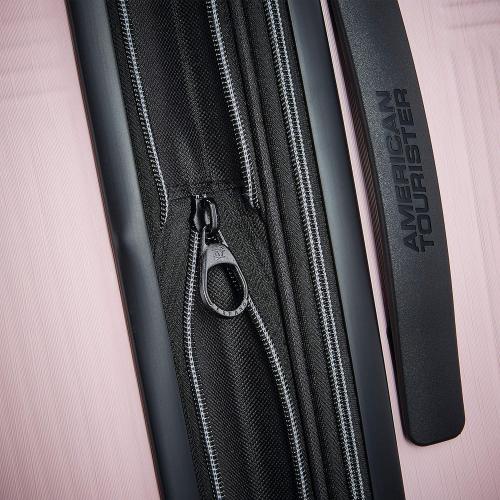 American Tourister Stratum XLT Expandable Hardside Luggage with Spinner Wheels, Pink Blush, Checked-Medium 24-Inch