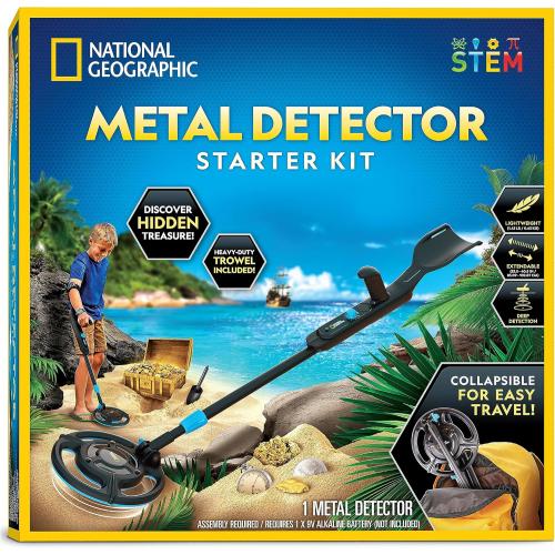 National Geographic Starter Metal Detector Kit for Kids - Kids Metal Detector with 7.4 Waterproof Coil & Trowel, Lightweight Gold Detector, Beach Detecting, Gift for Boys & Girls