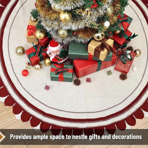 Mr. Pen 36 Red & White Knitted Christmas Tree Skirt, Xmas Tree Skirt, Small Tree Skirt