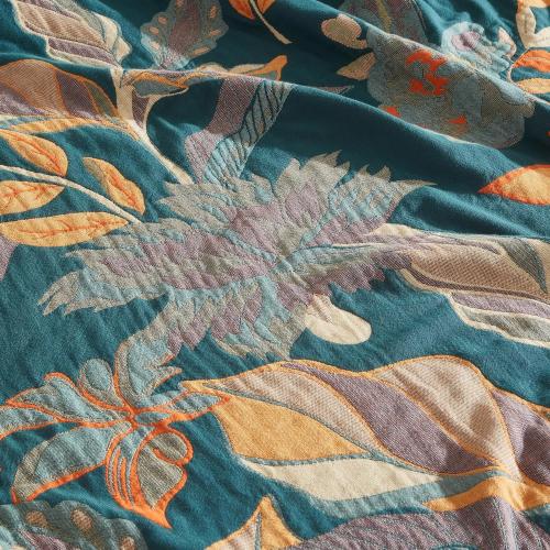Size 90x98 Color Orange Boho Throw Blanket for Bed 90”x98”, 100% Cotton Woven Blanket for Couch Sofa, Ultra Soft 4-Layer Muslin Quilt with Floral Printed, Farmhouse Bed Blanket/Cover for Living Room Decor