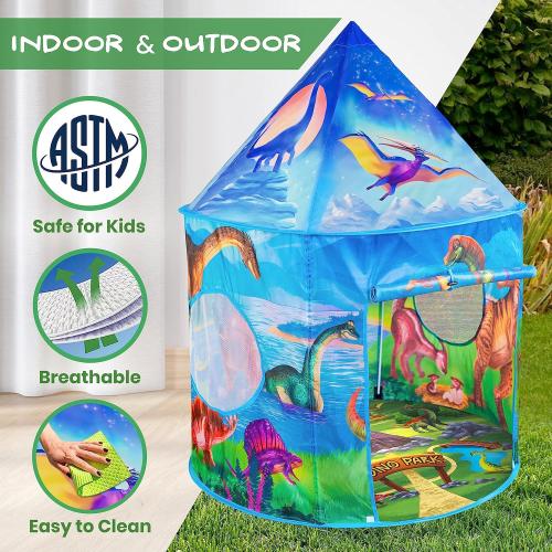 W&O Dino Paradise Play Tent with Roar Button - Epic Pop Up Tent for Boys & Girls - Perfect for Indoor & Outdoor Adventures