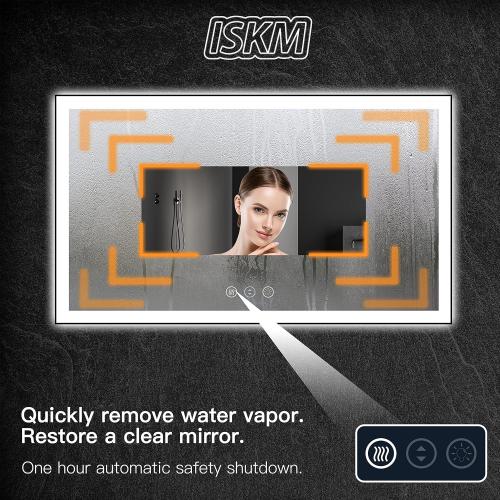 Size 40 x 36 ISKM Framed LED Mirror for Bathroom 40x36, Dimmable LED Bathroom Mirror with Lights, Anti-Fog, Front and Backlit Lighted Mirror 3-Colors, Shatterproof, Memory Function