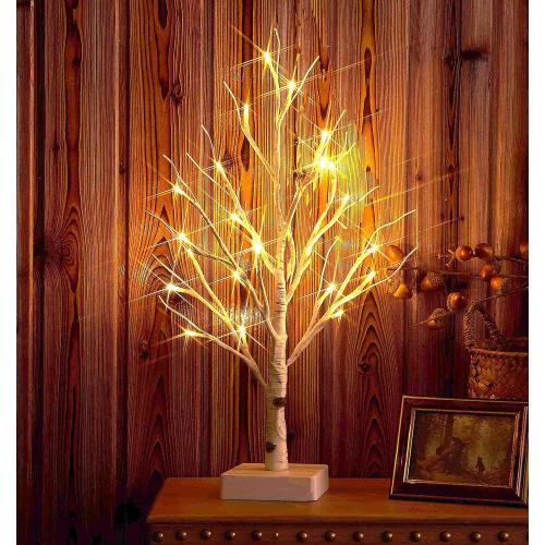Hairui Lighted Easter Tree with Timer, Tabletop Birch Tree with Lights 18IN 24 LED for Fireplace, Mantle Party Decoration
