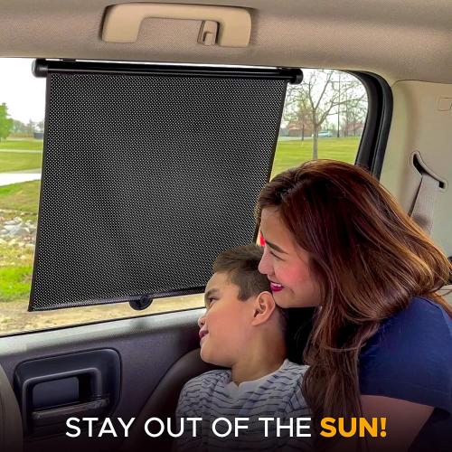 EcoNour Car Side Window Sun Shade (2 Pack) | Retractable Roller Sunshade for Kids | Baby Car Window Shades for UV and Sun Glare Protection | Baby Travel Accessories (15x17)
