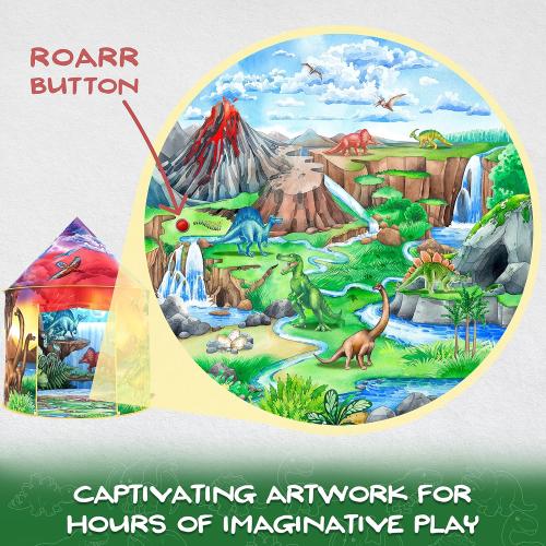 Multicolor W&O Dinosaur Discovery Play Tent with Roar Button - Extraordinary Pop Up Tent for Boys & Girls - Perfect for Indoor & Outdoor Adventures
