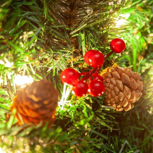 Joiedomi 9FT Christmas Garland Prelit with 50 Count String Lights, Bristle, Pine Cones, Holly Berries for Outdoor & Indoor Winter Christmas and Holidays Decorations, Plug in Lighted Pine Garland