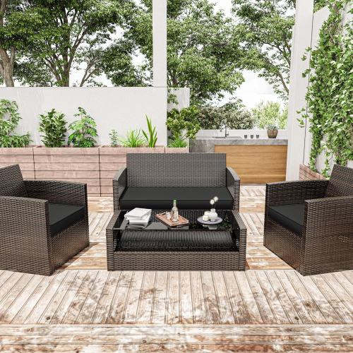 Outdoor Furniture Cushions,High-Elastic Replacement Sponge Fits for 4-Seater Wicker Rattan Patio Furniture Cushions Sofa Loveseat Chair Couch（36x18x3,18x18x3 Liner & Cover