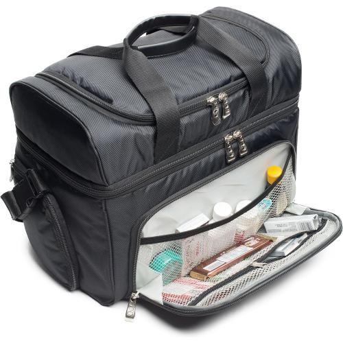 MOJECTO Large Cooler Bag. Two Insulated Compartment, Heavy Duty Fabric, Thick Insulation, 2 Heat Sealed Soft Peva Liner, Many Pockets, Strong Double Zipper, Padded Straps. for Men Women