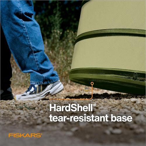 Fiskars Kangaroo Collapsible Garden Bag with Heavy Duty Hardshell Bottom for Yard Waste, 30 Gallon Reusable Container for Lawn Care and Gardening