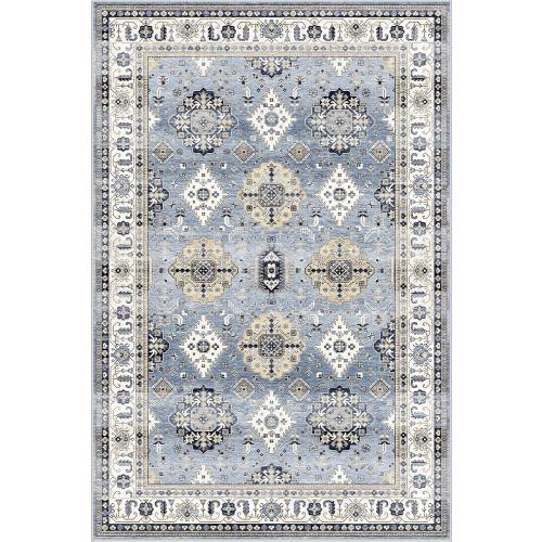Dripex Vintage Washable Area Rug - 5x8 Distressed Rugs for Living Room Bedroom Oriental Medallion Floral Print Carpet Low-Pile Indoor Soft Non-Slip Accent Rug Farmhouse Office Home Decor