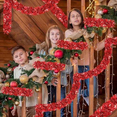 70 Ft Christmas Tinsel Garland Metallic Tinsel Twist Garland Glitter Christmas Tree Hanging Decorations for New Year Party Birthday Holiday Indoor Outdoor Supplies (Red)