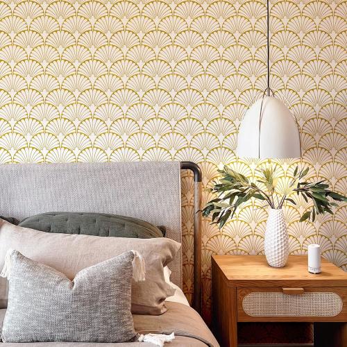 MelunMer Gold Peel and Stick Wallpaper Boho Gold Contact Paper for Cabinets Self Adhesive Removable Wallpaper for Bedroom/Bathroom Modern Contact Paper Leaf Ginkgo Biloba 393 in L 17.3In W
