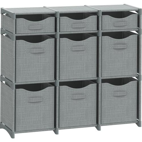 9 Cube Closet Organizers, Includes All Storage Cube Bins, Easy To Assemble Storage Unit With Drawers | Room Organizer For Clothes, Baby Closet Bedroom, Playroom, Dorm (Light Grey)