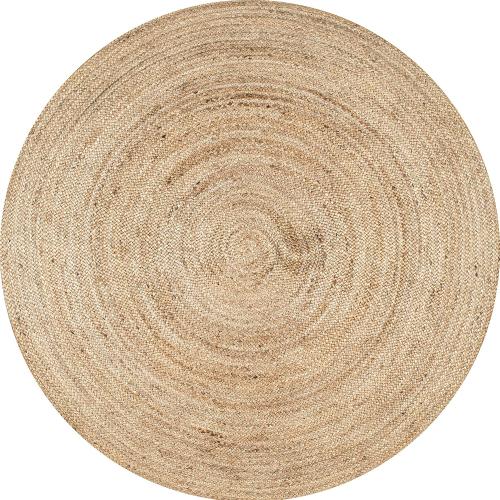 nuLOOM  3' Round Rigo Jute Hand Woven Area Rug, Natural, Solid Farmhouse Design, Natural Fiber, For Bedroom, Living Room, Dining Room, Hallway, Office, Kitchen, Entryway
