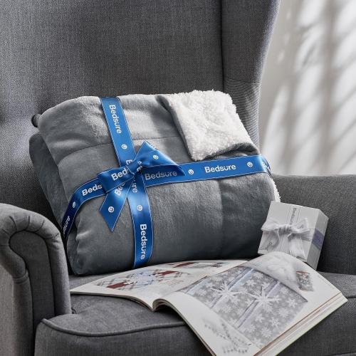 Bedsure GentleSoft Sherpa Fleece Oversized Cal King Blankets for Bed - Thick and Warm, Soft Fuzzy Plush Large Blanket for Winter, Grey, 112x98 Inches