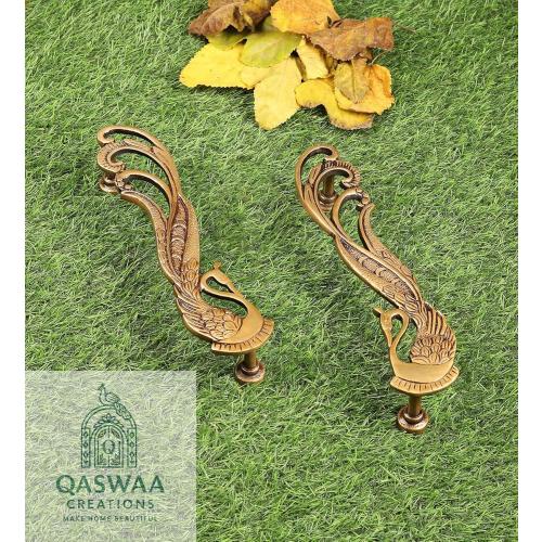 Peacock Design Brass Door Handle Pair, Antique Heavy Duty Decorative Vintage Door Handles,Pull for Dresser Cupboard Drawer Home Furniture Hardware Accessory, (5.5 Inches)