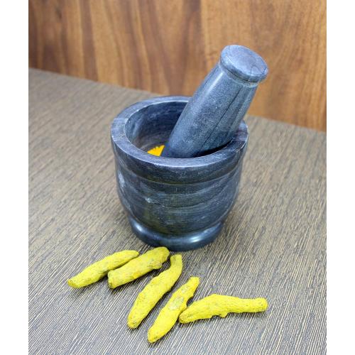4 Diameter Natural Stone Mortar and Pestle Set as Spice Grinder, Medicine Masher (Black)