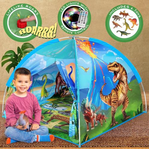 W&O Dino Paradise Super Dome with Roar Button, Dinosaur Toys and LED Lights - Epic Dinosaur Tent for Kids Aged 3-12 - Perfect for Indoor & Outdoor Adventures