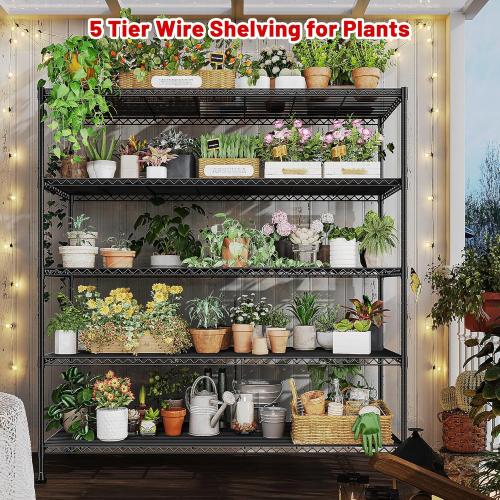 REIBII 45.5''W Storage Shelves Wire Shelving, 5 Tier Pantry Shelves for Storage Rack, Adjustable Metal Shelving for Pantry Kitchen Steel Shelving, 45.5 W x 71 H x 17.7 D