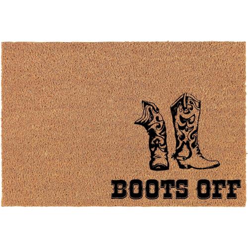 Welcome Doormat Coco Coir Door Mat Gift Boots Off Corner Cowboy Cowgirl Boots Ranch Farm Country (30 x 18)