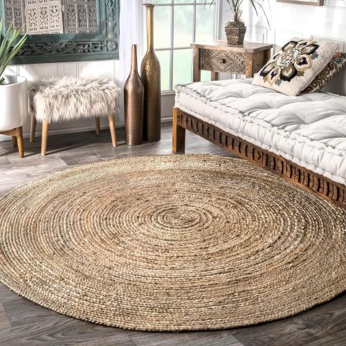 nuLOOM  3' Round Rigo Jute Hand Woven Area Rug, Natural, Solid Farmhouse Design, Natural Fiber, For Bedroom, Living Room, Dining Room, Hallway, Office, Kitchen, Entryway