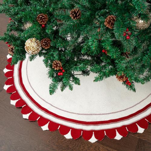 Mr. Pen 36 Red & White Knitted Christmas Tree Skirt, Xmas Tree Skirt, Small Tree Skirt