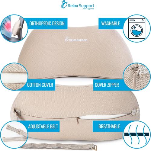 RELAX SUPPORT RS1 Lumbar Support Pillow - Office Chair Back Support - Chair Cushion for Back Pain Uses ArcContour Special Patented Technology Has Unique Lateral Convex Shape for a Pain Free Back…