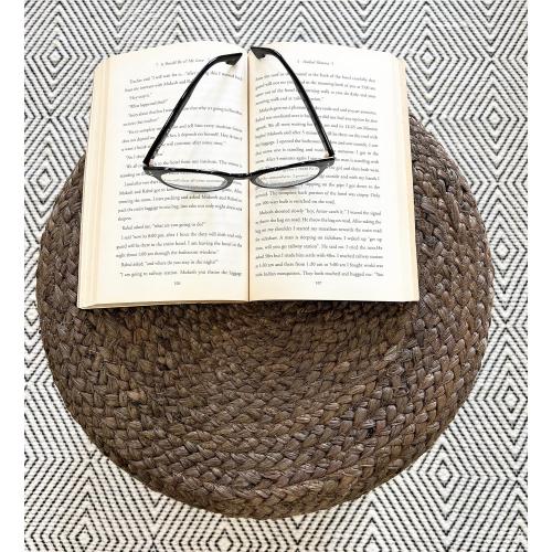S & L Homes Pouf Ottoman - 100% Jute Braided Footrest Pouf Hand Knitted Traditional Cord Boho Pouffe for Living Room, Bedroom, Nursery, Patio, Lounge Colorblock - Natural Brown (16”x16”x16”)