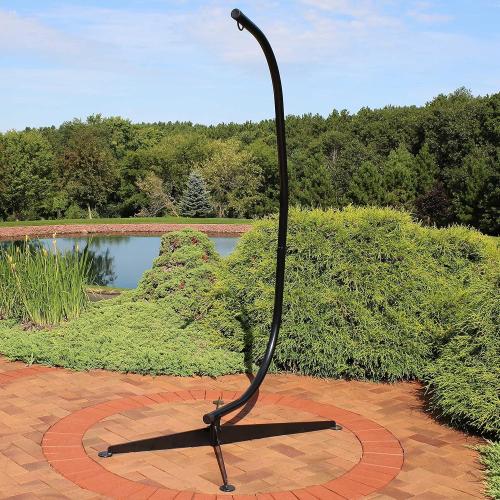 Sunnydaze Steel C-Stand for Hanging Hammock Chair - Indoor or Outdoor Use - Durable 300-Pound Capacity - Black