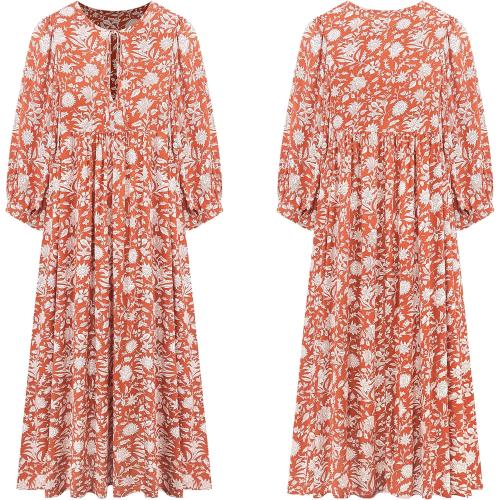 Size medium R.Vivimos Womens Summer Casual Midi Dress Lantern Sleeve Tie V Neck Boho Floral Print Loose Fit Flowy Long Dresses