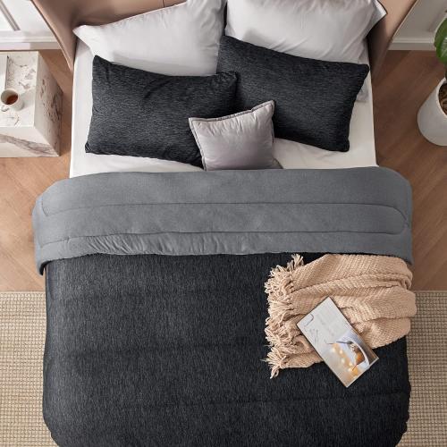Bedsure Queen Comforter Set - Cooling and Warm Bed Set, Charcoal Black Reversible Bedding for All Season, 3 Pieces, 1 Queen Size Comforter (88x88) and 2 Pillow Cases(20x26)