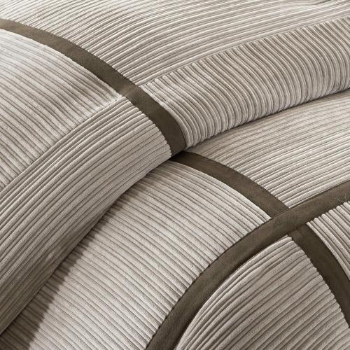 Queen Madison Park Cozy Comforter Set Casual Blocks Design All Season, Matching Bed Skirt, Decorative Pillows, Dallas Corduroy, Taupe Brown, 7 Piece