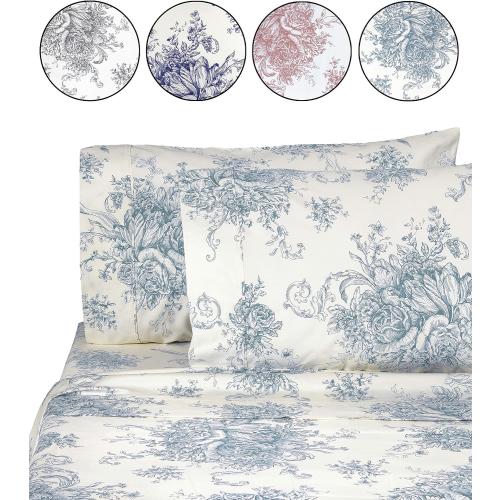 Melange Home 235469 Mélange Home, Light Blue Toile, Queen Sheet Set